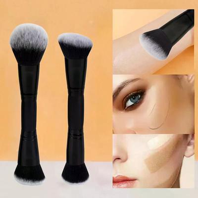 2 In 1 Professional Double Ended Makeup Brush Large Round Head And Handle For Foundation Concealer Setting Travel Make Up Tool