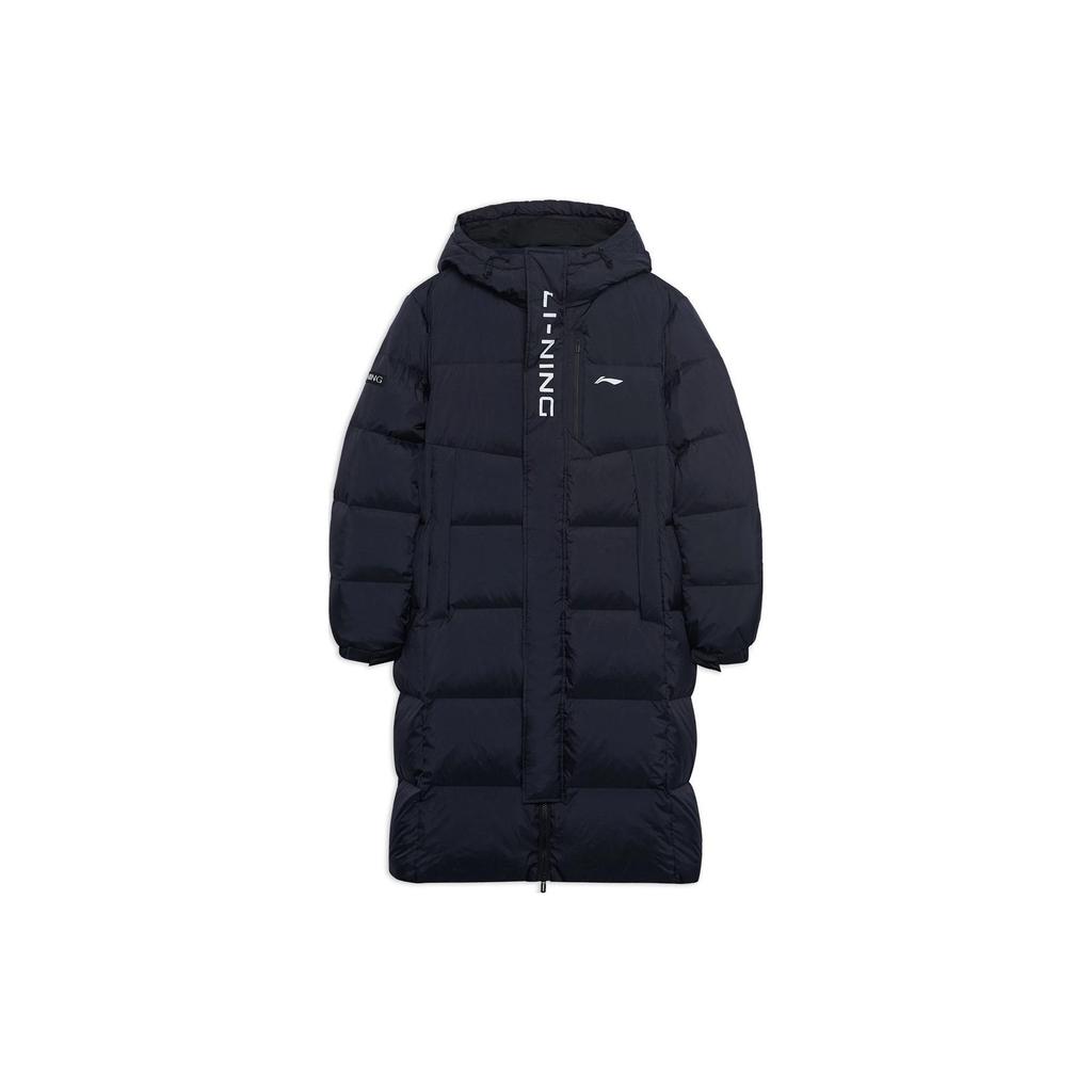 Li Ning Fitness Series Logo Letter Mid-Length Hooded Warm Down Jacket Men Jacket Black AYMS413-1