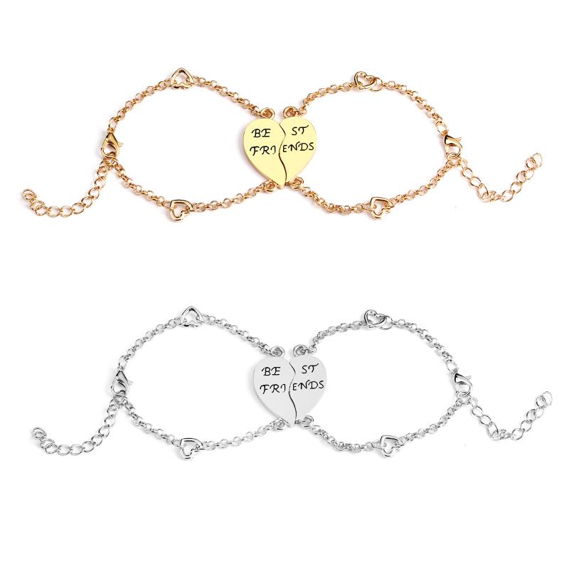Women Girls Best Friends Heart Charm Design Bracelet Fashion BFF Chain Bangle Jewelry for Soul Sister