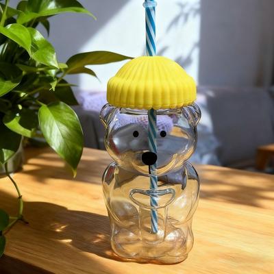 Kreative Bärenbechergläser mit Strohhalm & Deckeln Klarglasbecher für Starbucks Kaffeetassen Milchgetränk Wasserbecher für Weihnachtsgeschenke