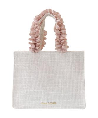 Maison De FLEUR Tweed Frill Handle Square Tote S Bag, Ivory, 08000248300