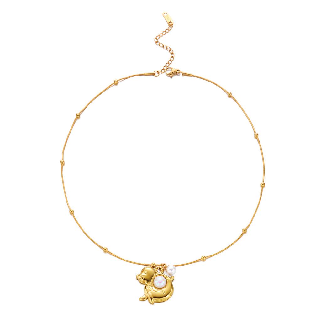 Oceanic Style Stainless Steel Necklace With Pearl And Sun Motif For Vacation Look