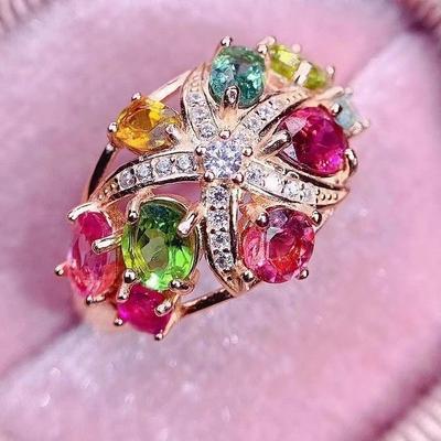 Kreatywny design pierścionki z kamieniami szlachetnymi w kolorach cukierkowych z diamentami dla kobiet modny pierścionek kwiatowy w kształcie kropli wody biżuteria ślubna prezent