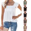 Camiseta sin mangas tipo Babydoll Peplum para mujer, cuello cuadrado, volantes, manga corta tipo mariposa, color liso, casual, verano