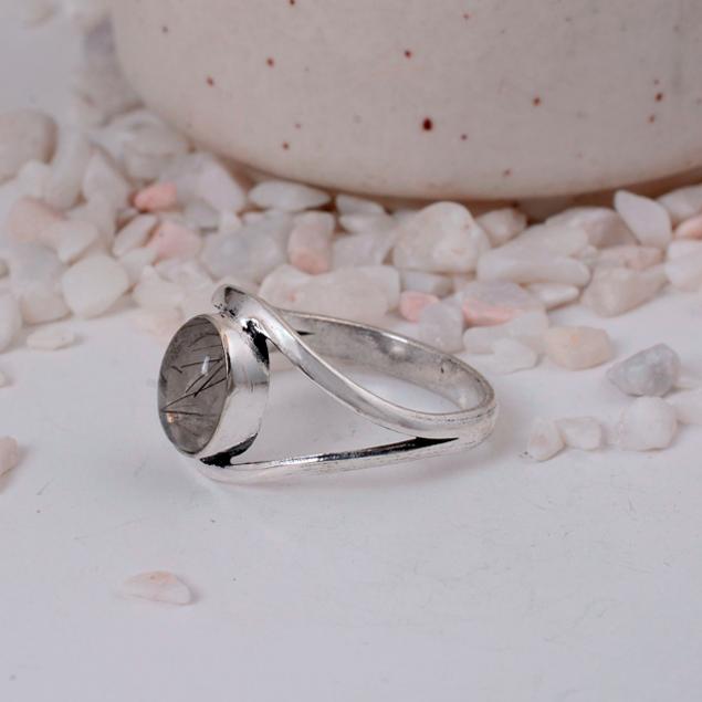 Rutilated Quartz Silver Plated Eye Ring | Modern Boho Brass Statement Jewelry | Clarity Stone Gift for Her