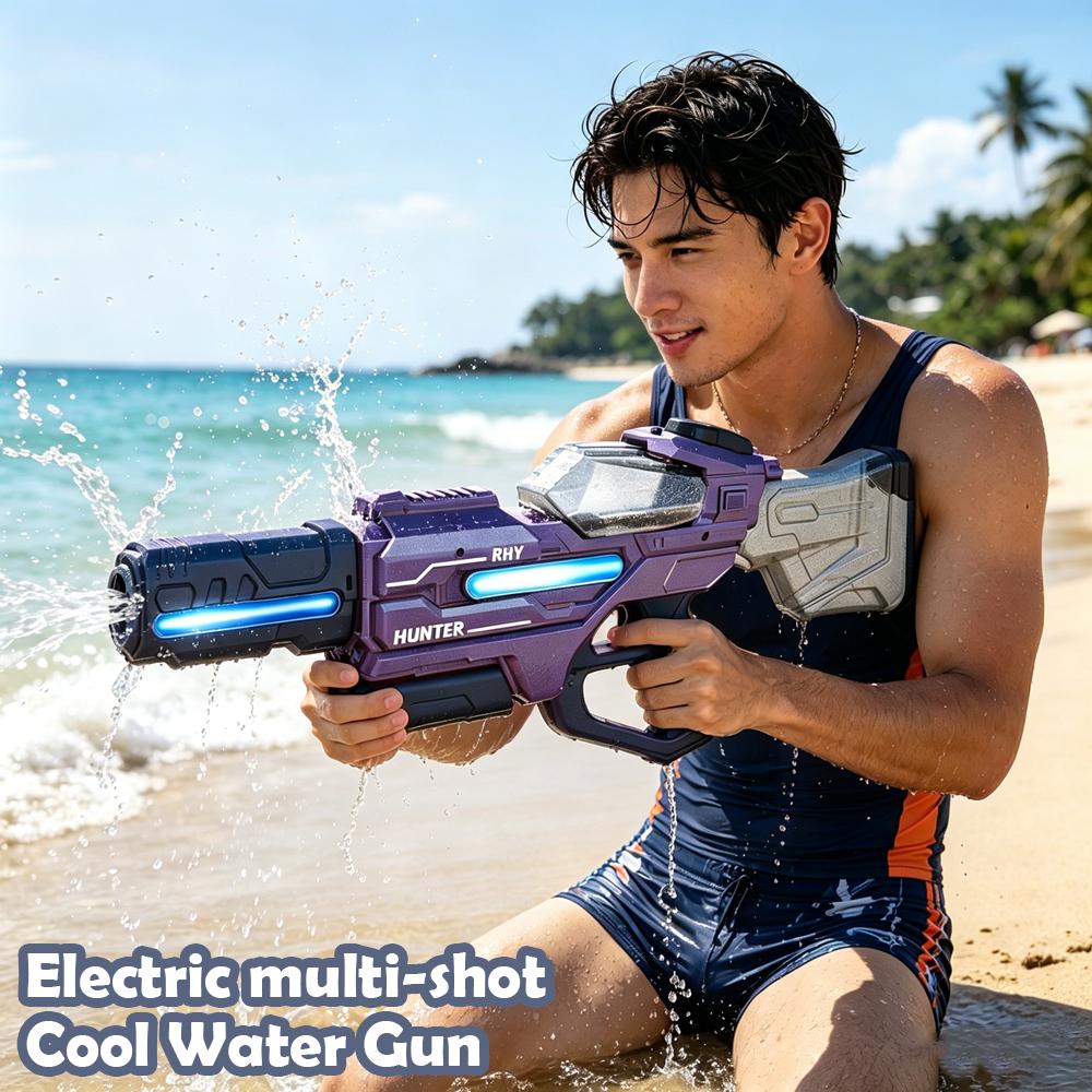 Electric Multi-shot Water Gun with Automatic Function Light Large Capacity Party Outdoor Beach Water Spray Toys for Adults Gifts