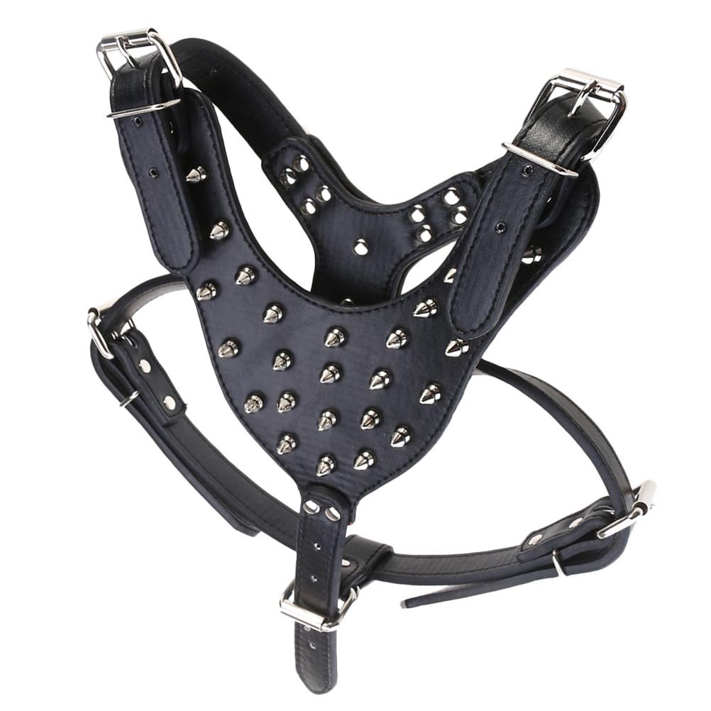 Adjustable PU Dog Harness with Metal Studs Round Head Spike for Walking Training Outdoor Travel Large Small Dogs Pet Supplies