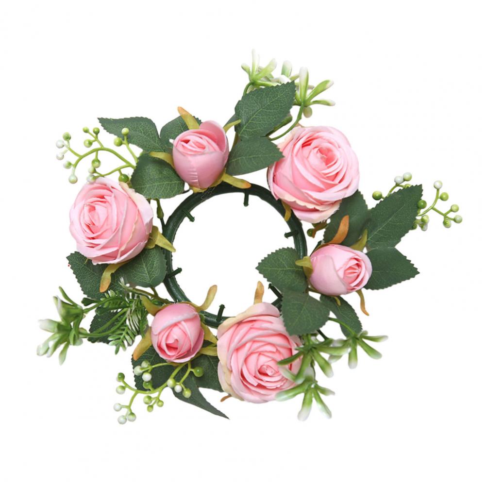 25cm Mini Artificial Wreath Candle Ring Realistic Faux Rose Garland With Plastic Base Candle Wine Decor Weddings Party Dining