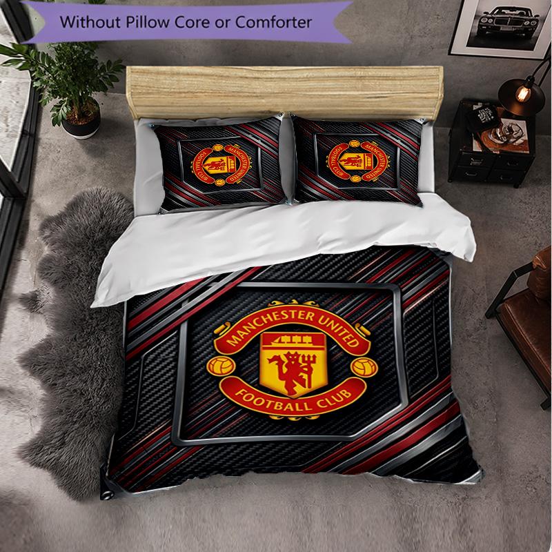 Manchester United Pattern 3 Pieces Bedding Set Soft Microfiber Duvet Cover with Pillow Cases for Bedroom