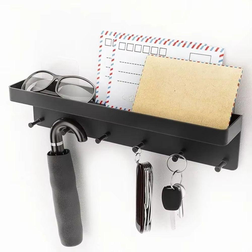With 6 Hooks Key Holder No Punching Door Rear Shelf Tableware Hanger Key Storage Rack  Entryway