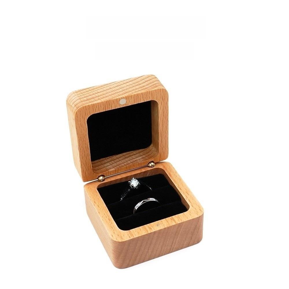 Simple Velvet Ear Studs Case Wooden Ring Earring Holder Retro Wood Rings Box Ring