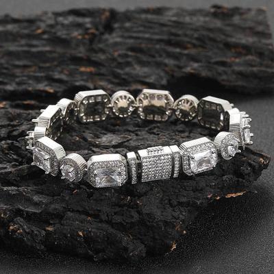 Europe and the United States 10mm Square Rock Sugar Chain Cross-border Men's and Women's Tide Turn Buckle Zircon Bracelet