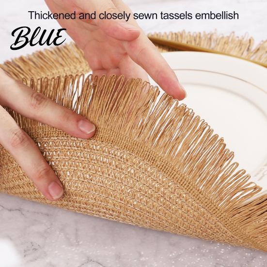 Tassel Table Mats Braided Round Placemats Woven for Kitchen Dining Large Plate Mat