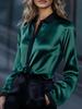 2026 Spring European & American Women's Satin Color Block Long Sleeve Shirt