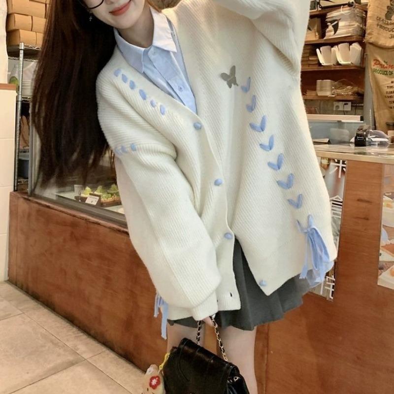 New Milk Fufu Soft Waxy Gentle Atmosphere Lazy Wind Butterfly Knitted Sweater Cardigan Women's Coat Top