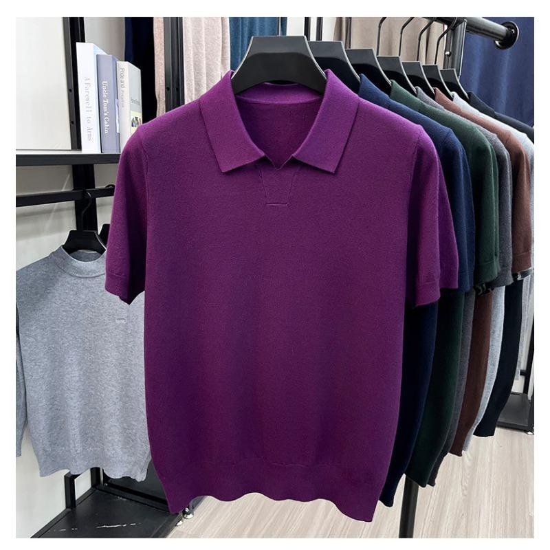 Men S Short Sleeve Turn Down Collar Knit Sweater Thin Casual Top