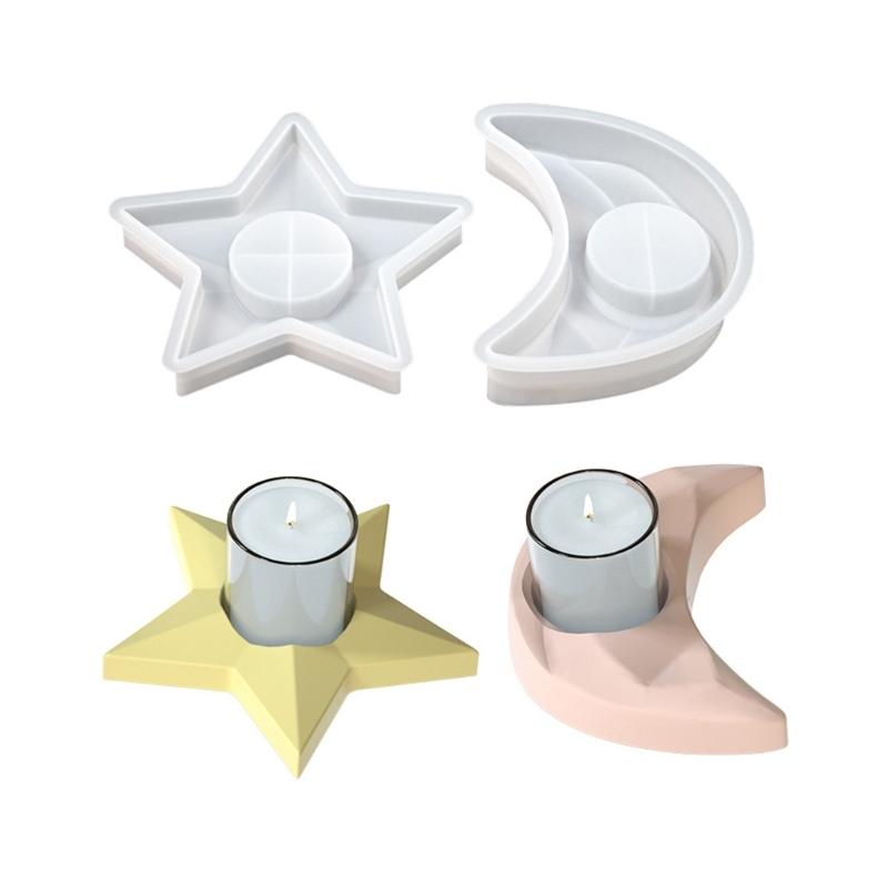Multipurpose Sturdy Silicone Moon Star Candle Holders Mould Set Portable for Resin Plasters Craft Supplies Assorted Size