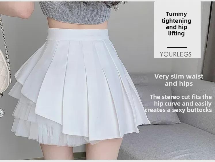 Women's White Pleated Mini Skirt, Ballet-Style High Waist A-Line Tutu Skirt