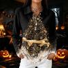 Women's Casual Christmas Print Long Sleeve Button Blouse with Lapel Collar and Side Slits