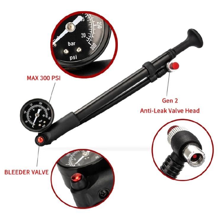 High Pressure 300psi Bike Air Pumps with Gauge Portable Bicycles Shock Pumps Bike Suspension Pumps Shock Absorbers