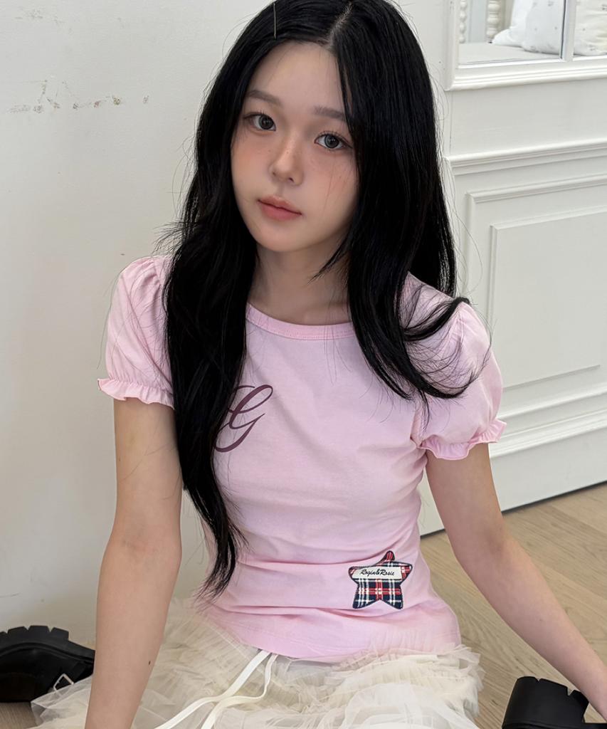 Loginaenloji Rg Lettering Check Star T-Shirt Babypink