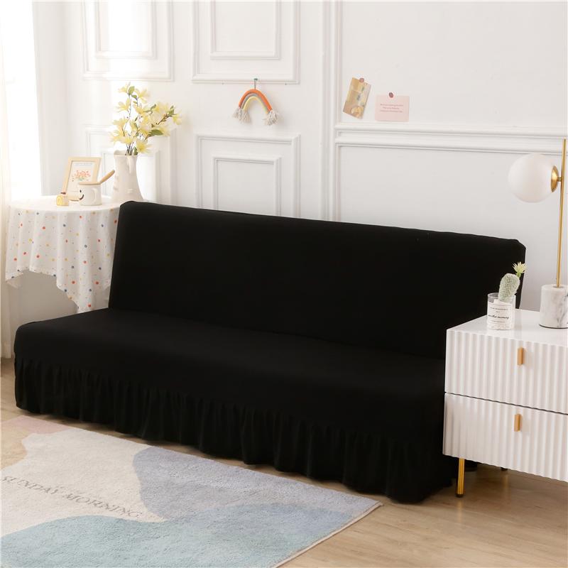 Solid Colour Armless Futon Cover with Ruffle Skirt Highly Stretch Sofa Bed Cover No Arm Sofa Covers Stain Resistant Removable