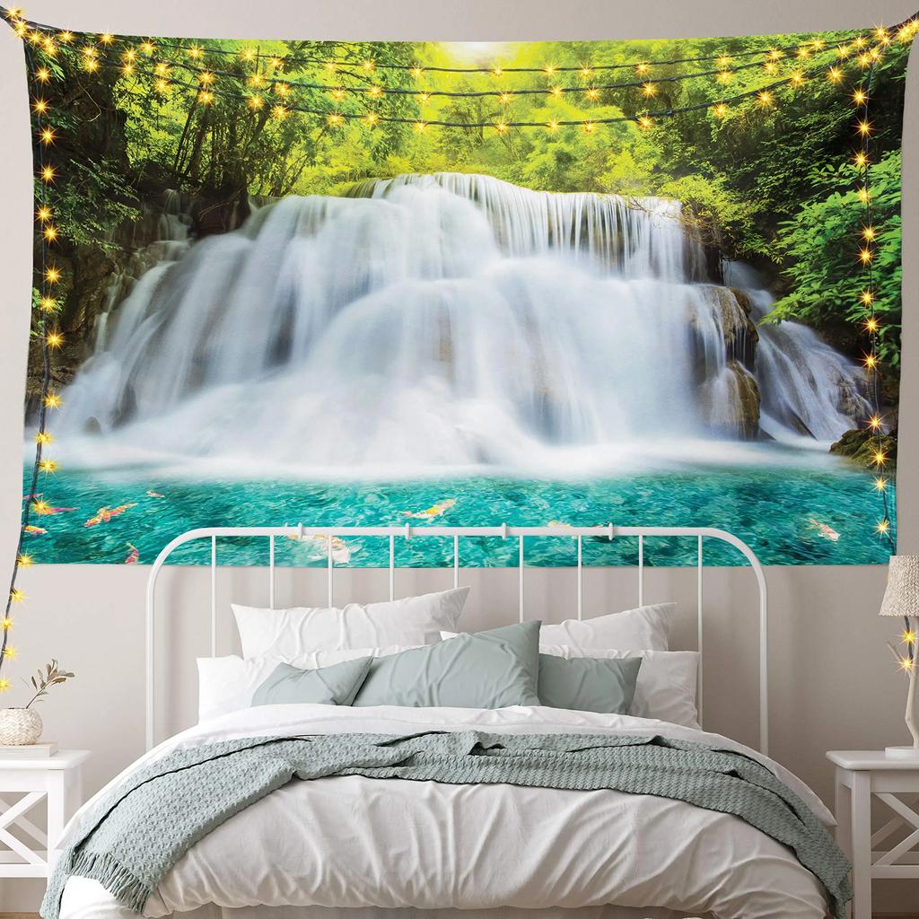 Enchanted Forest Tapestry Serene Waterfall Wooden Path Unique Wall Art for Home Decor Bedroom Nature Lover Gift