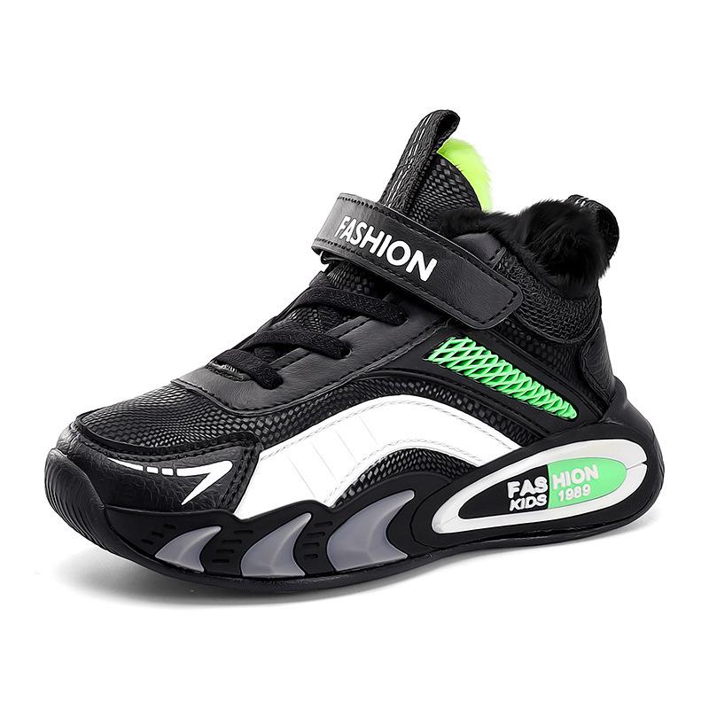 Boys' Winter 2025 Thickened Basketball Shoes - Warm Cotton with Trendy Velvet for Middle and Big Kids