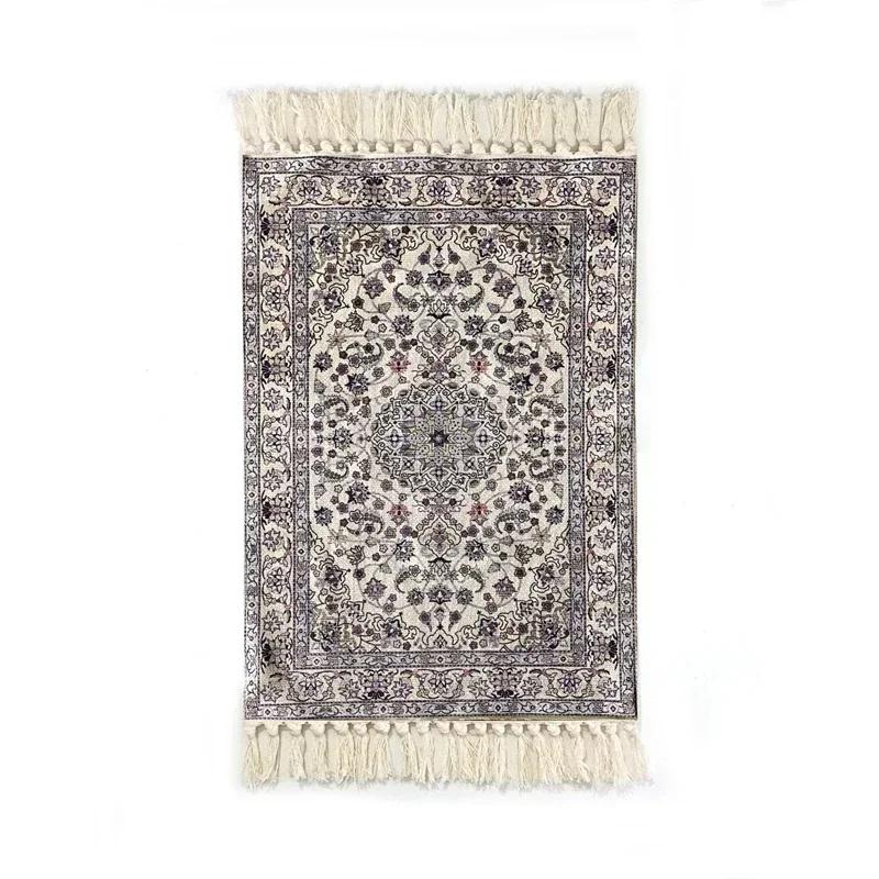 Persian Style Hand-Knotted Floor Mat With Tassels Retro Ethnic Geometric Printed Area Rugs Kitchen Bedroom Bath Non-Slip Carpet