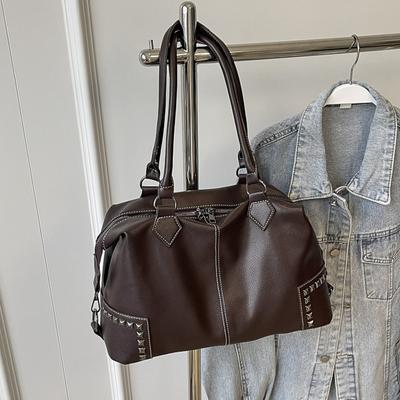 Fashion Rivet Large Capacity Women's Bag  New Short Distance Travel Handbag Texture Leather Single Shoulder Crossbody Bags