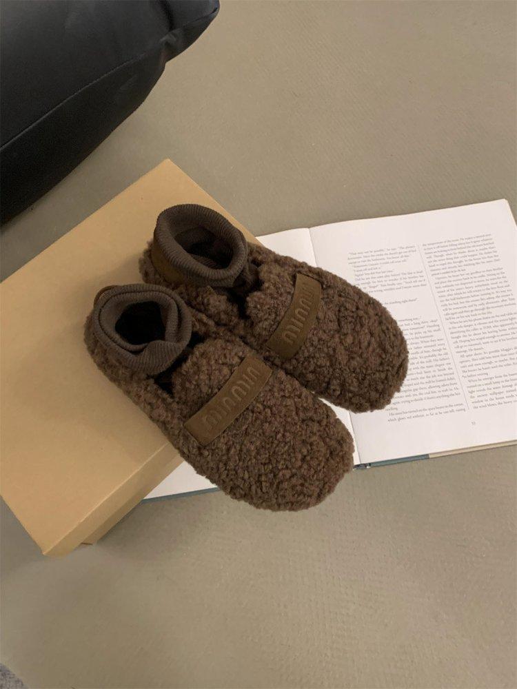 Evening Wind Fluffy Shoes Women's Outer Wear 2025 Autumn and Winter New Mary Jane Plush Single Shoes Soft Sole Plush Warm Cotton Shoes