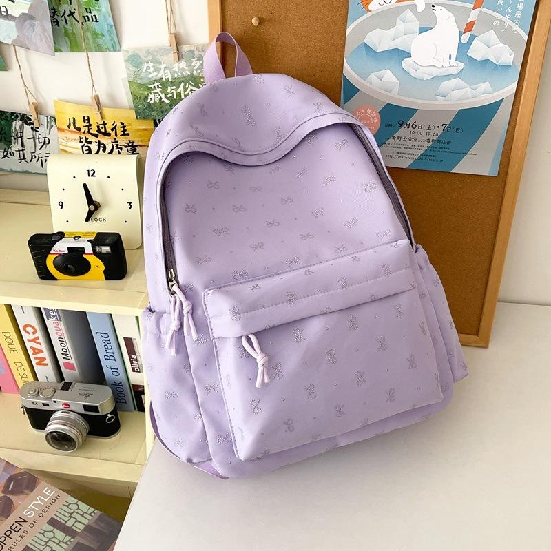 Schoolbag New Small Fresh Bow Backpack Women's Large Capacity Simple Versatile Student School Bag Leisure Travel Backpack