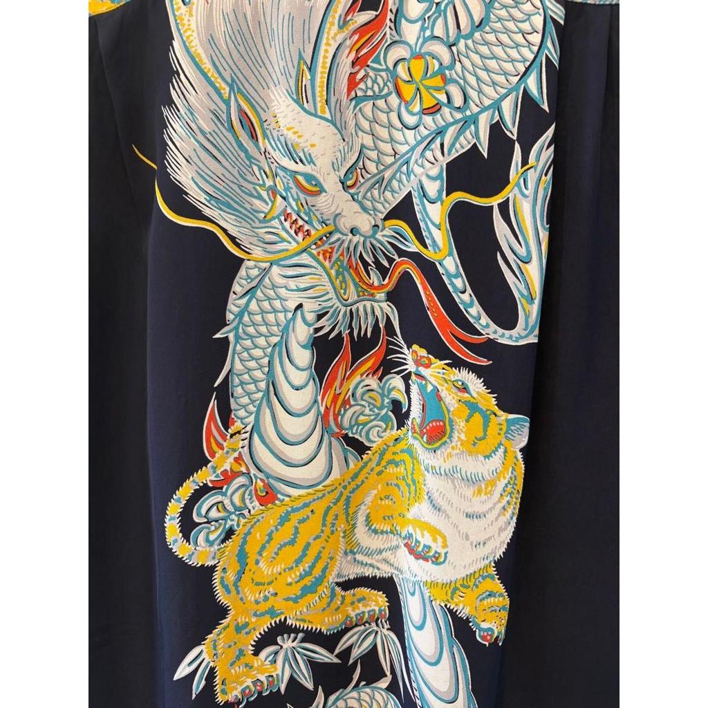 Used SUNSURF SP Edition Sunsurf Aloha Shirt Japanese Pattern Dragon Tiger Tornado Tiger sizeS Dark Blue Oriental Ska Shirt