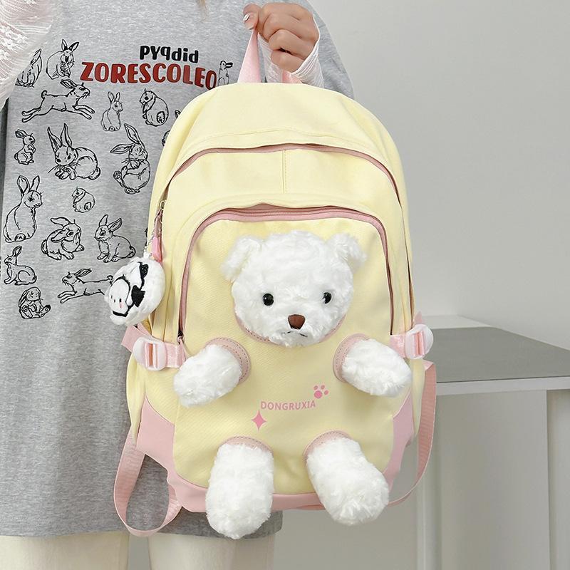 Cute bear schoolbag women's new fashion girl high-value junior high school student backpack student doll backpack