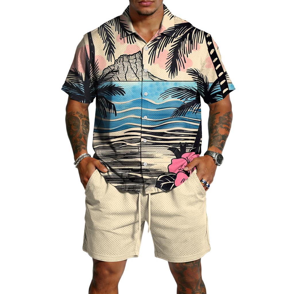 Men's Casual Lightweight Breathable Short-Sleeve Shirt And Shorts Set