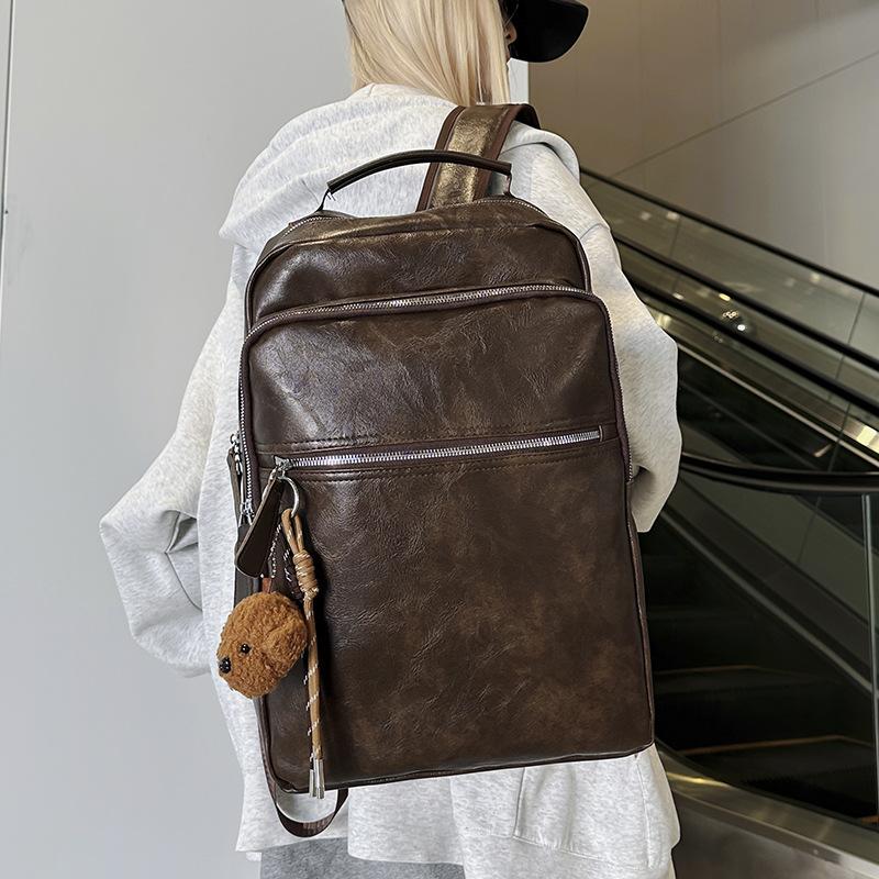 Schoolbag New PU Leather Waterproof Men's Backpack Large Capacity Casual Business Computer Bag Men's Bag Trendy Cool Student School Bag