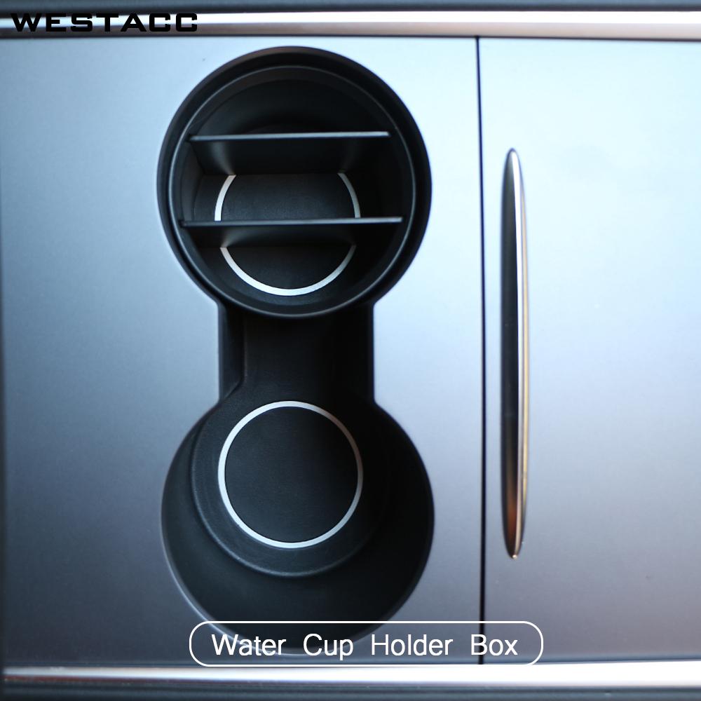 ABS Car Water Cup Holder Card Coin Storage Box for Tesla Model 3 2016 2017 2018    Stowing Organizer