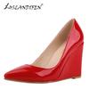 Women Wedges Pumps Sexy Pointed Toe Ship-on Patent Leather High Heels Female Red Black Office Wedding Shoes Summer Autumn Ladies