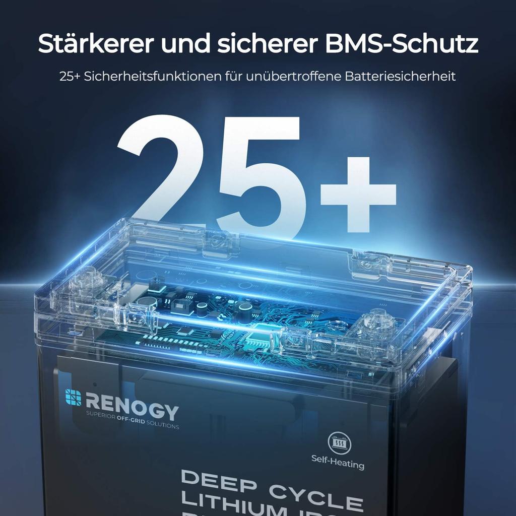 RENOGY 12V 100AH Lithium Iron Phosphate CORE Mini Lithium Iron Phosphate Heater with DuoHeat BMS Over 5000 PSE Ideal for and Emergency Series,