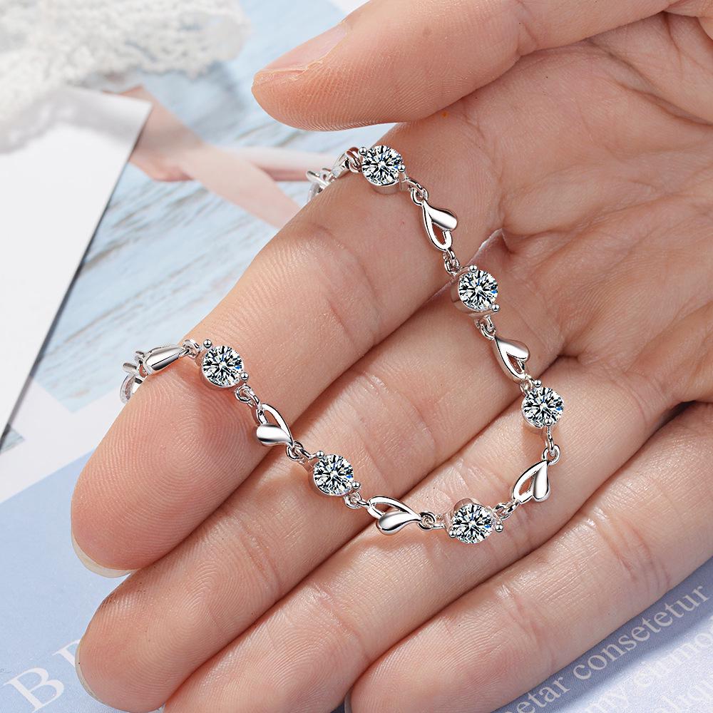 Crystal Love Blue/White S925 Silver Zircon Heart Bracelet for Women