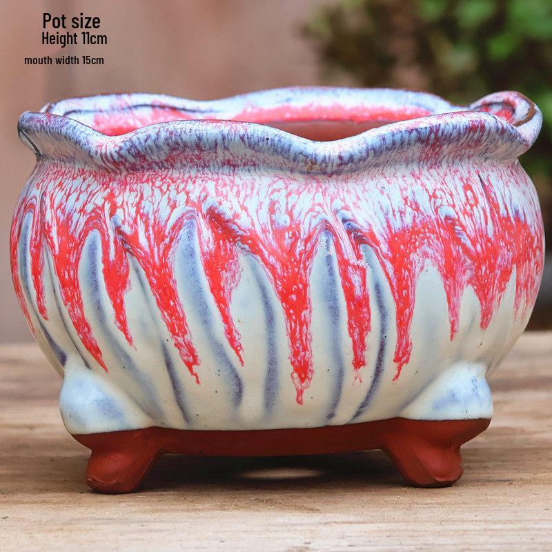 Yixing Handmade Coarse Pottery Medium Succulent Planter - Breathable Zisha Ceramic Ebony Tree Pot for Green Plants