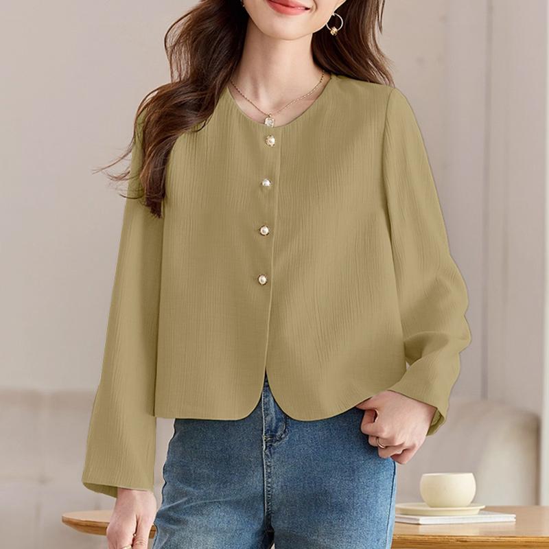 ZANZEA Damen Lässig Rundhals Einfarbig Locker Langarm Bluse