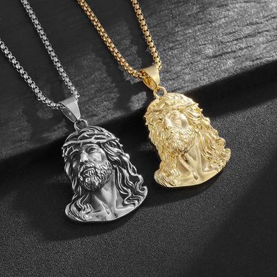 Stainless Steel Jesus Pendant Necklace for Men Religious Jewelry