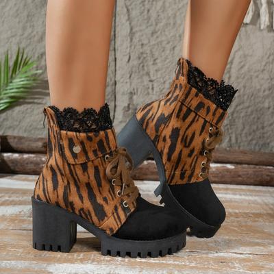 Fashionable Shoes, Large-sized Ankle Boots, Women's Round-toed, Thick-heeled, Back-zipped