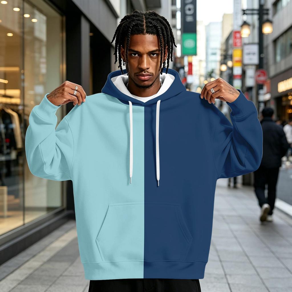 Men's Colorblock Print Pullover Hoodie with and Pocket, Casual Athletic Sweatshirt