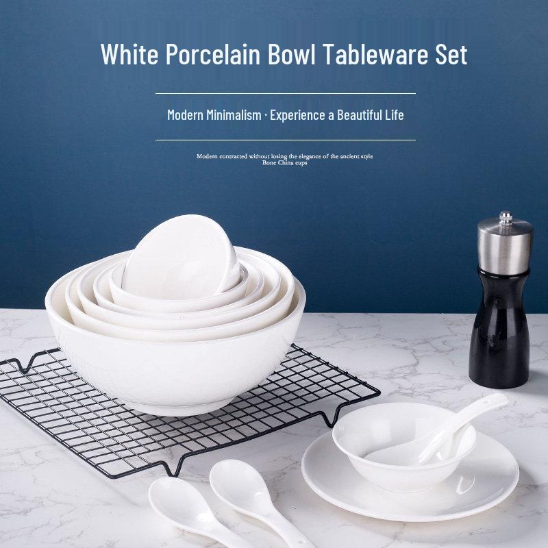 Thickened Ceramic Bowls for Rice, Breakfast, Soup, Noodles - Pure White