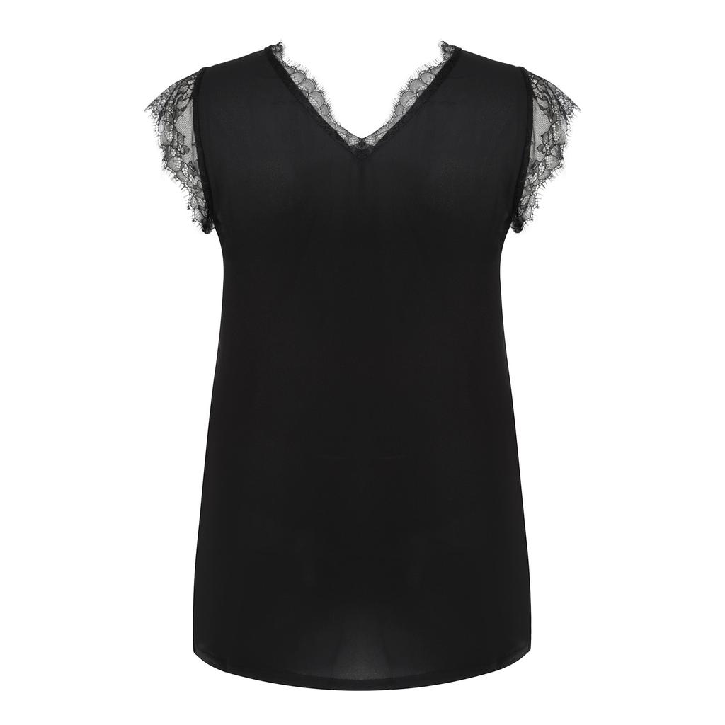 Women's V-Neck Lace Casual Solid Sleeveless Shirts Tank Tops Blouse