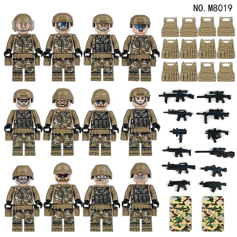 12PCS Military Series Anti-terrorism Camouflage Special Police Shield Weapon Doll Building Block Toy