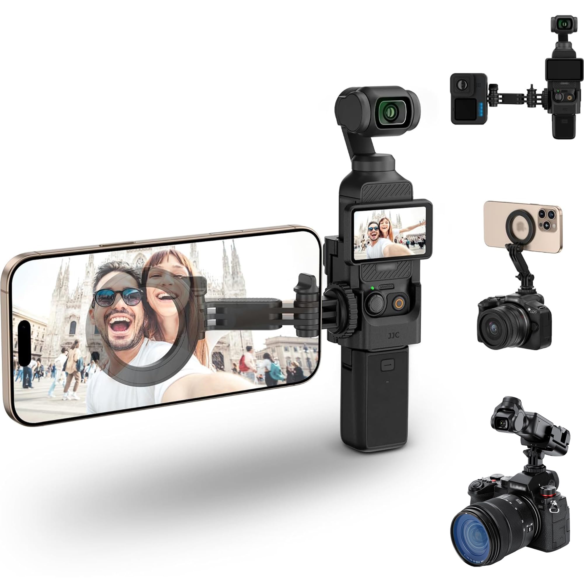 

JJC DJI Osmo Pocket 3 Магнітний тримач для смартфона для одночасної зйомки камерою та смартфоном Адаптер розширення Osmo Pocket 3 Вільно регульований Кут нахилу Чудовий для чорний