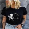 Unisex 100% Polyester Summer Top The angel and the devil hold hands. Print Loose round Neck Short Sleeve Fashion for Lovers